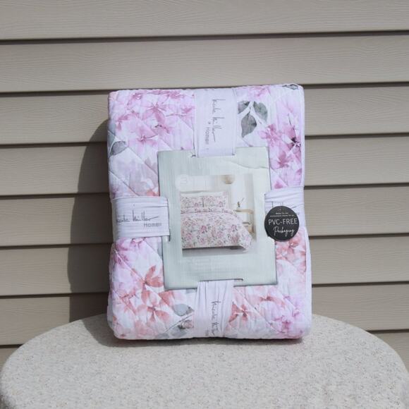 Nicole Miller Home 3 Piece Quilt Set Full/Queen w Shams Floral Print 100% Cotton - Picture 8 of 12